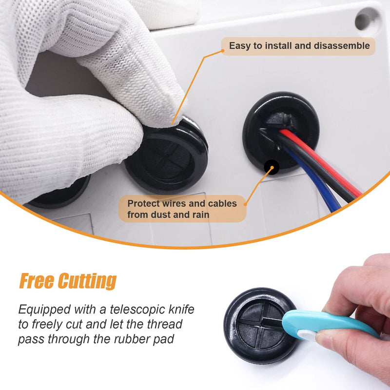 [Australia - AusPower] - mankk 33Pcs Rubber Grommet Kit 6 Size (5/8" 13/16" 7/8" 1" 1-3/16" 1-1/2") Drill Hole Round Double Sided Rubber Hole Plug with Retractable Box Knife for Protecting Cable Wire M-119-33PCS 