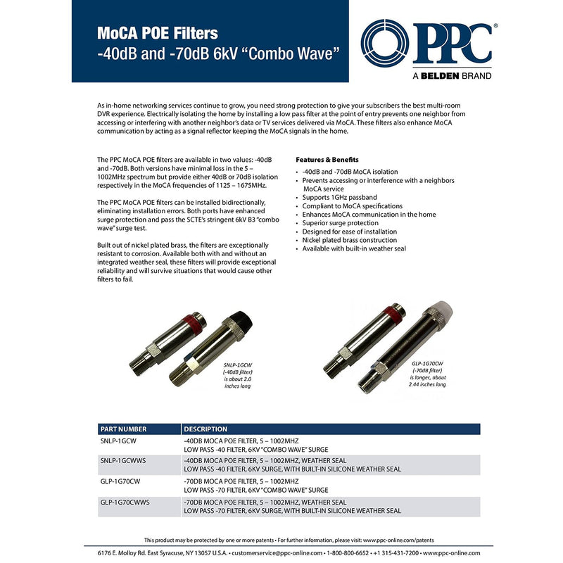 [Australia - AusPower] - PPC SNLP-1GCW MoCA 'POE' Coax Filter Cable TV Eliminate Multi-Room DVR Interference & Modem 