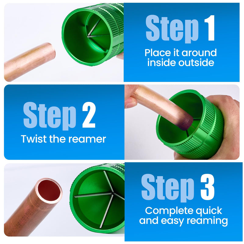 [Australia - AusPower] - WISSCOOL 1/4" to 2-1/4" Deburring Tool PlumbingTools Pipe Reamer Copper Pipe Cleaner Removing Burr Tools for Inner Outer Copper PVC Metal Aluminium(Green-Max) Green-Max 1/4" to 2-1/4" 