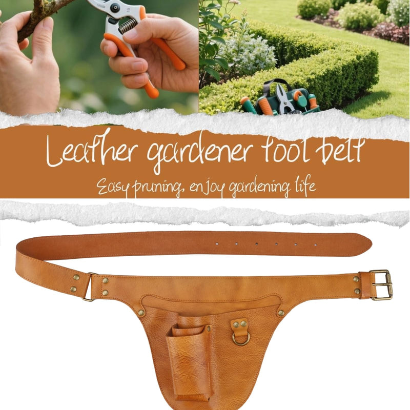 Leather Florist Tool Belt Pouch 3-Pocket Adjustable for Gardening Carpenter | Fit 34-40 Inches Waist, Lightweight, Heavy Duty, Versatile For Woodworking Outdoor Transplanting Trimming DIY, Gift for Her Brownish Yellow 42 inches