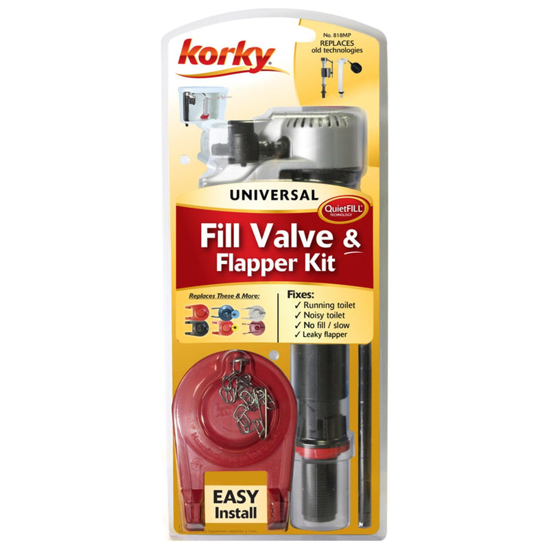 Korky 818MP QuietFILL® Platinum Universal Toilet Fill Valve & 2" Toilet Flapper Kit, Silver 2 In.
