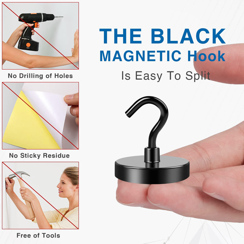 [Australia - AusPower] - LOVIMAG Black Magnetic Hooks Heavy Duty, 110lbs Strong Neodymium Magnet Hooks with Epoxy Coating for Cruise Cabins, Magnets with Hooks for Locker, Classroom, Kitchen,Office,Metal Door etc-4 Pack 110lbs-4 Pcs 