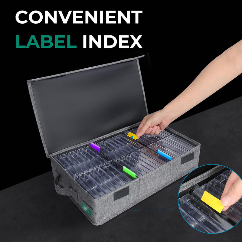 [Australia - AusPower] - Cassette Tape Storage Box, Practical Cassette Tape Holder 16.34 x 9.25 x 3.54 Inch, Cassette Rack with Lids and Index Labels to store to 48 Cassette Tape Cases - Gray TAPE-1 Pack 