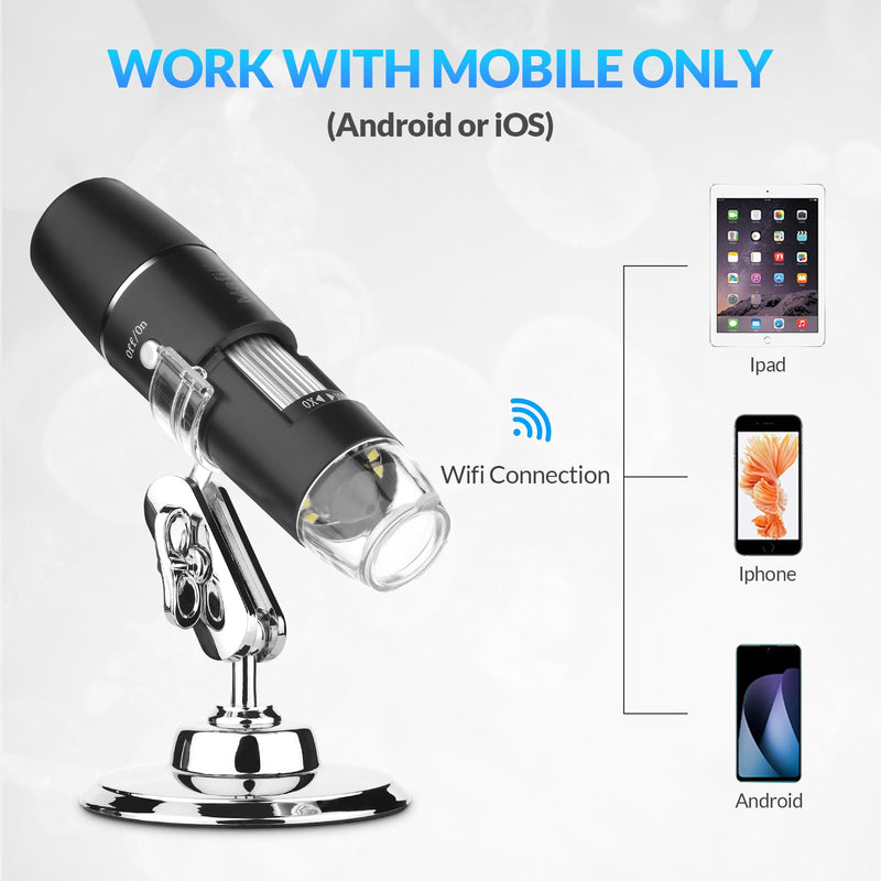 [Australia - AusPower] - Handheld Digital Microscope Wireless Portable for Kids Adults 50x-1000x Magnification with 360 Rotate Stand Compatible with iOS/Android iPhone, iPad 