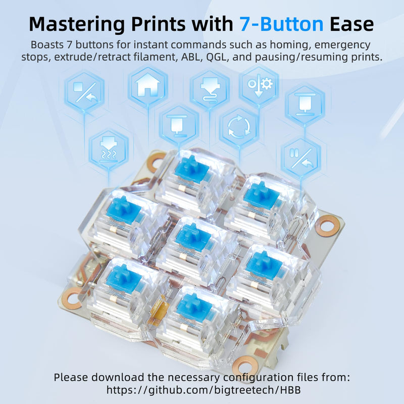 [Australia - AusPower] - BIGTREETECH HBB Fe Hot-Key Button Board Quick Control Keyboard with Preset Keys and RGB Lighting for Klipper Voron2.4/Trident/Switchwire 3D Printer Fit for BTT Pi 1/2 Manta M8P KNOMI, Transparent PCB 