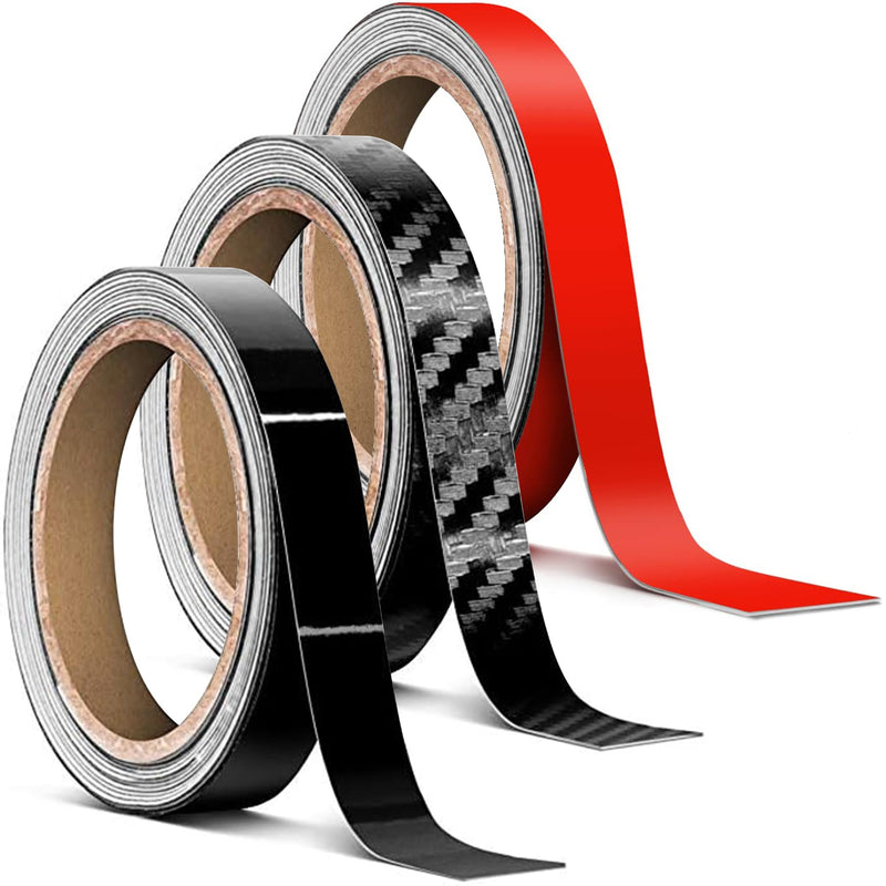 VViViD 3 Automotive Vinyl Wrap Tape Rolls of 1/2" x 20ft Bundle (Gloss Black, Black Carbon Fiber and Matte Red) - M0