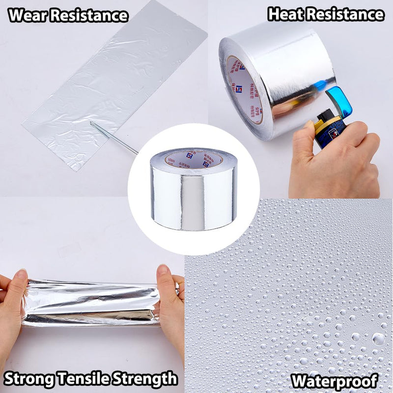 DICOSMETIC 3 Rolls Aluminum Foil Tape Bulk 3.15 Inch x 164 Yards Metal Duct Tape Silver High Temperature Tapes Insulation Metal Repair Tapes for Ductwork Sealing Patching Air Ducts 80mm
