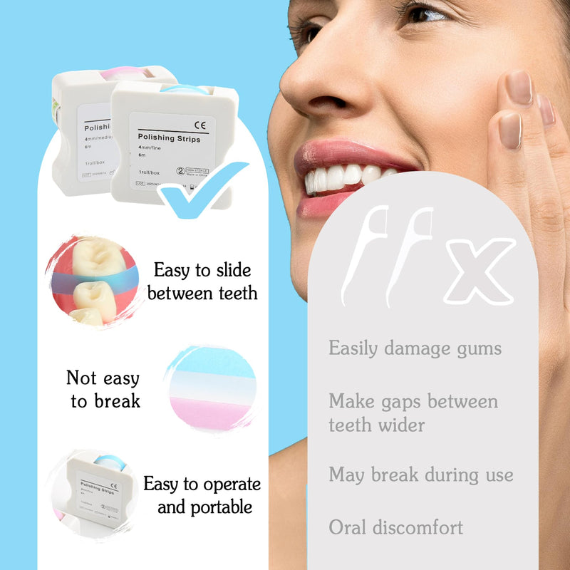 [Australia - AusPower] - Dental Polishing Strips Tooth File Teeth Whitening Oral Care Cleaning Tool 4mm x 6m Tooth Finishing Strip 2 Roll （Blue Fine+Pink Coarse） 