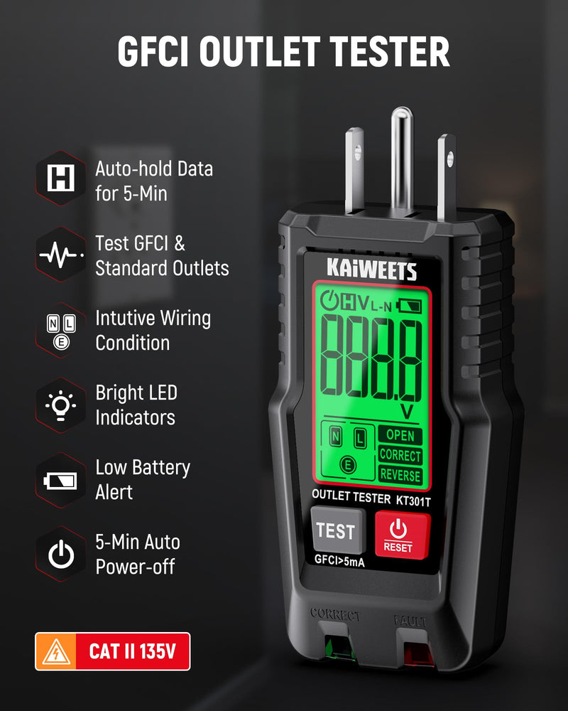 [Australia - AusPower] - KAIWEETS HT100s Voltage Tester/Non-Contact Voltage Tester and KAIWEETS KT301T GFCI Outlet Tester with LCD Display 