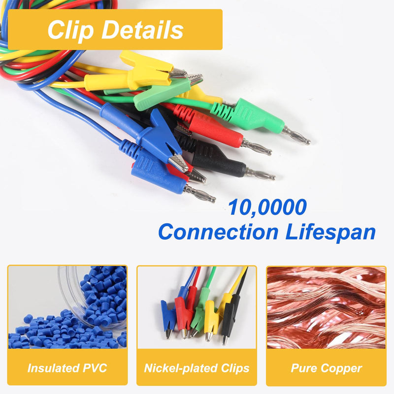 [Australia - AusPower] - 5PCS Multimeter Banana Plug to Crocodile Alligator Clip, 4mm Stackable Colorful Silicone Banana Plug to Alligator Clip, Soft Flexible Electrical Test Probe Lead Wire Cables 1M 