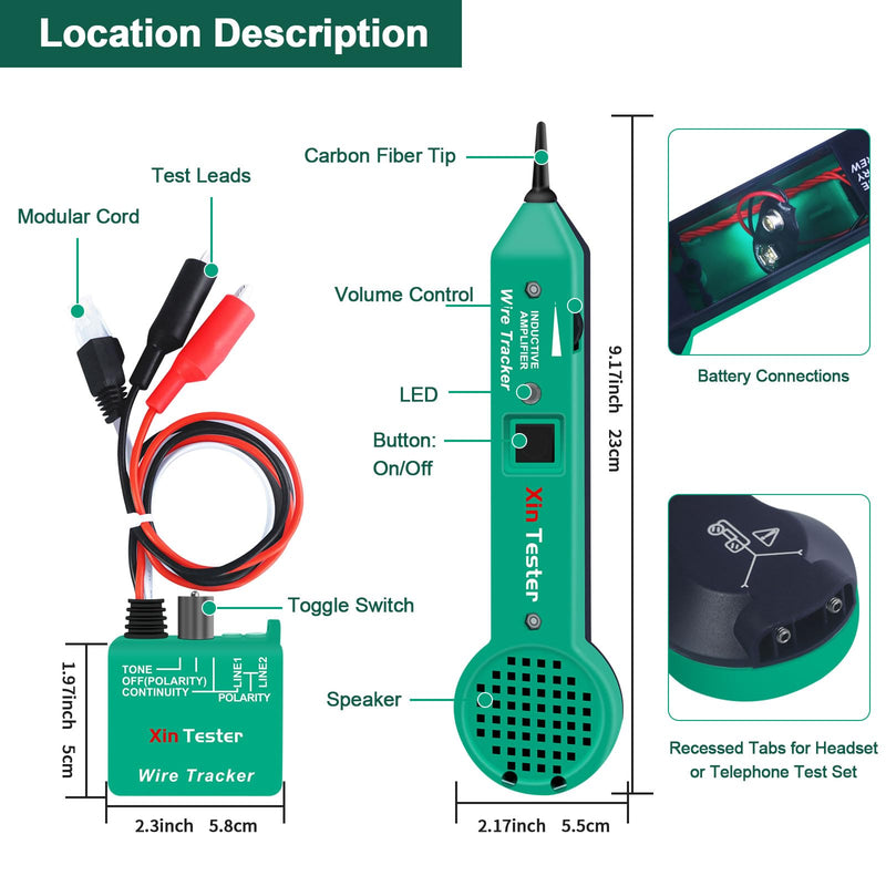 [Australia - AusPower] - Xin Tester Telephone Cable Toner Network Wire Tracer Upgraded, Electrical Tone Generator Probe Kit, High Accuracy Jack Testers RJ11 Ethernet Circuit Tracer Inductive Amplifier Adjustable Sense XT-200EP 