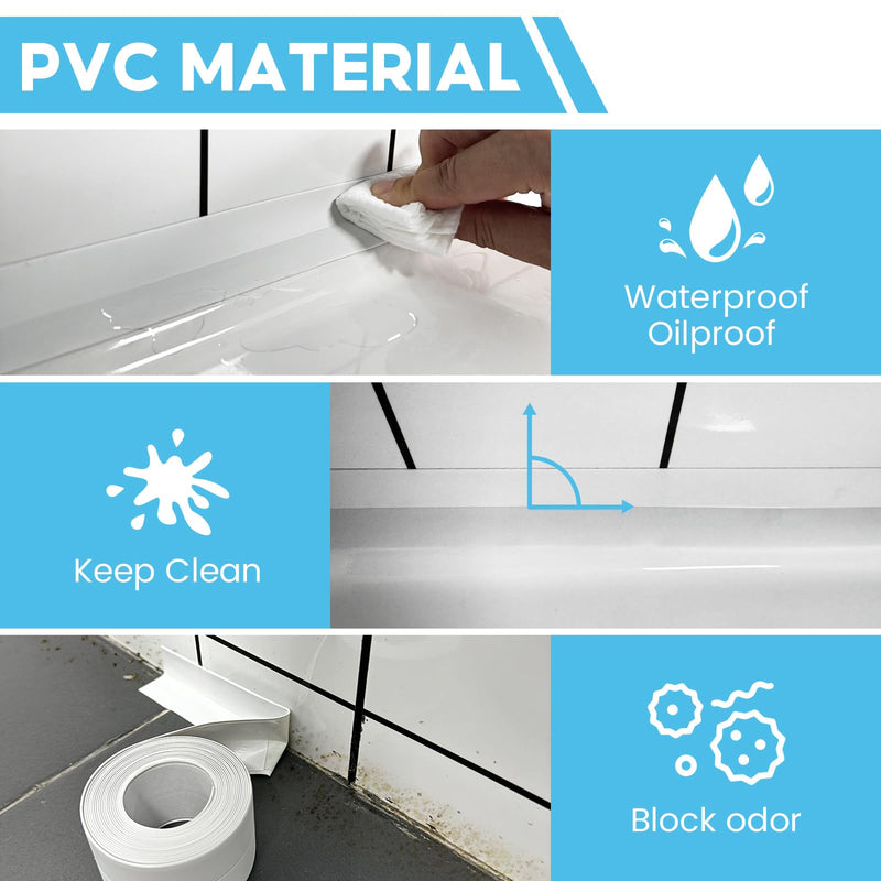 2 Roll White Caulk Tape Waterproof Self Adhesive, Toilet Bathroom Caulking Tape for Kitchen, Countertop, Bathroom, Sink, Shower, Bathtub, Toilet Edge Protector with Sealing Tool 2 Minimalism
