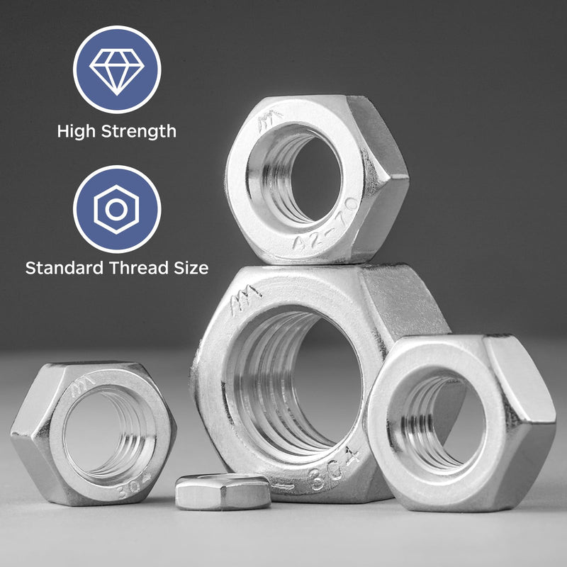[Australia - AusPower] - 20 Pack 3/8-16 Hex Nuts, Stainless Steel 304 (18-8) Hex Nut, 3/8 Nut Standard Inch Coarse Thread Hex Machine Screw Nuts Silver 20 