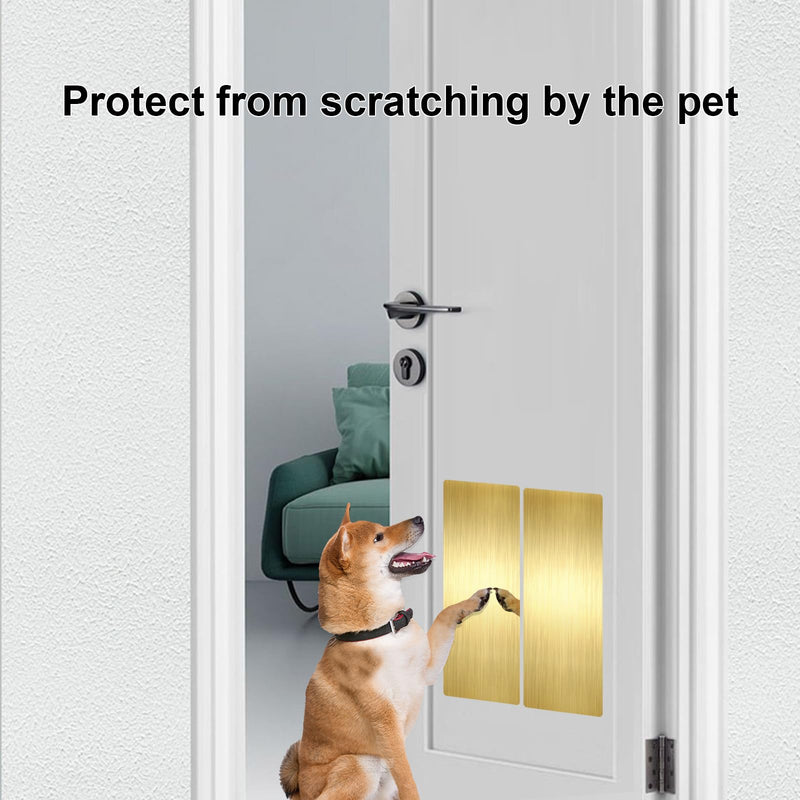 Durable Cat & Dog Door Protector from Scratching - Anti-Scratch Guard for Interior/Exterior Doors, Stainless Steel Self-Adhesive Kick Plate (Brushed Gold, 8" x 16") 8" x 16" Brushed Gold