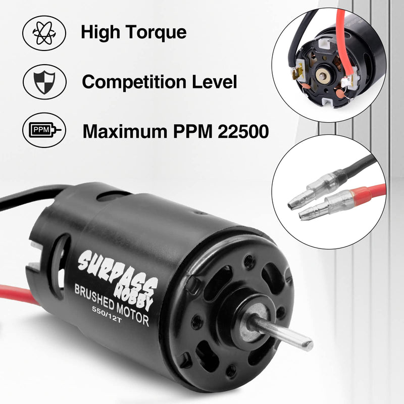 OGRC 550 12T Brushed Motor 80A ESC Set with T-XT60 Converter Adaptor for 1/10 RC Truck Car Traxxas Slash 2WD 4×4 Arrma Granite Senton Typhon 4×4 Redcat Axial HPI (T Plug)