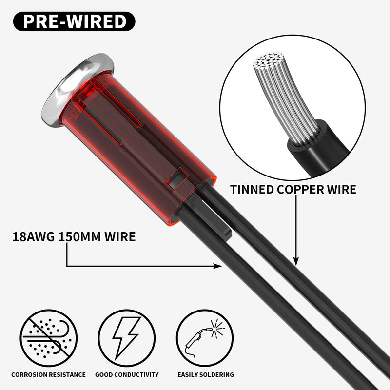 [Australia - AusPower] - DaierTek Indicator Light 12V Red Snap-in 1/2" Panel Mount LED Indicator Light 12 Volt 0.5" Pilot Light -2pcs 12.5mm 