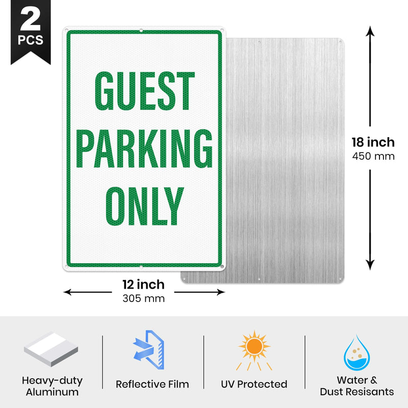 2 Pack Guest Parking Only Signs 12" x 18" Reflective Aluminum Metal Signs Rust Free Visitor Parking Sign for Driveway Business Apartments Hotels