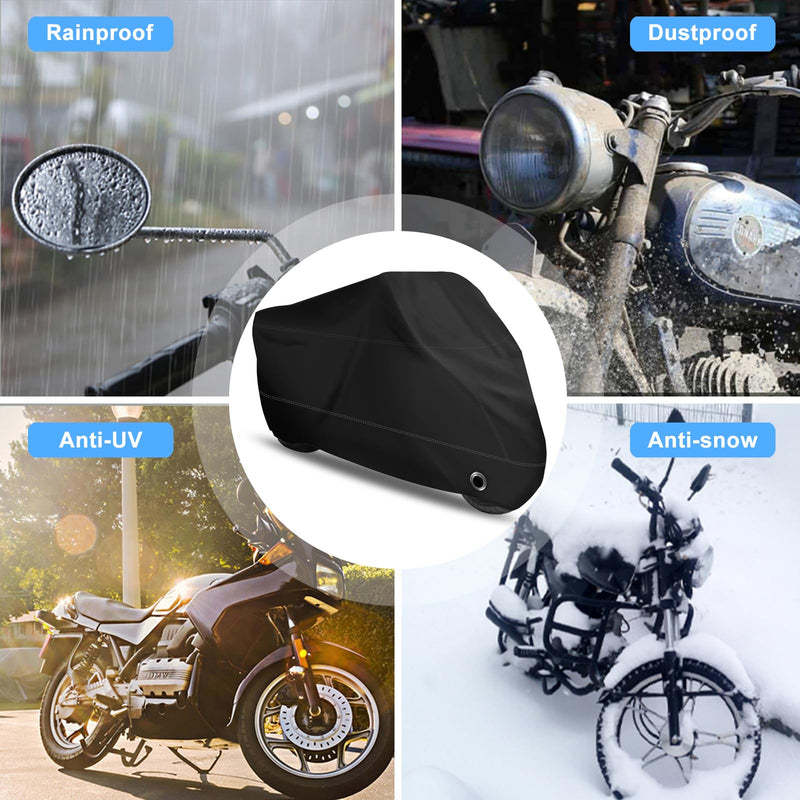 [Australia - AusPower] - XYZCTEM Motorcycle Cover -Waterproof Outdoor Storage Bag,Made of Heavy Duty Material, Fits up to 116" All Motors(Black& Lockholes& Professional Windproof Strap) 116" Black 