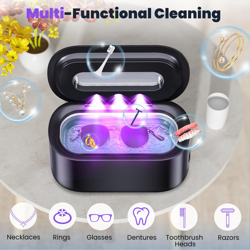 [Australia - AusPower] - Ultrasonic Jewelry Cleaner, 48Khz 12oz Professional Jewelry Cleaner Ultrasonic Machine with Digital Timer, 30W Portable Ultrasonic Cleaner for Eyeglasses, Necklaces, Rings, Watches, Dentures Black 