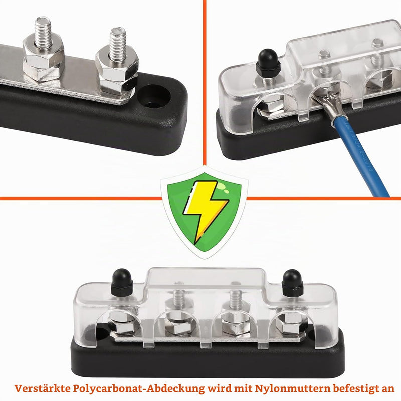 2 Stücke 4 polige Einreihige Sammelschiene Verteilerblock,100A Sammelschienen-Schraubklemme, Busbar mit 4 x M6 Anschlussbolzen, für Bus, Boot RV (4-polige einreihige)