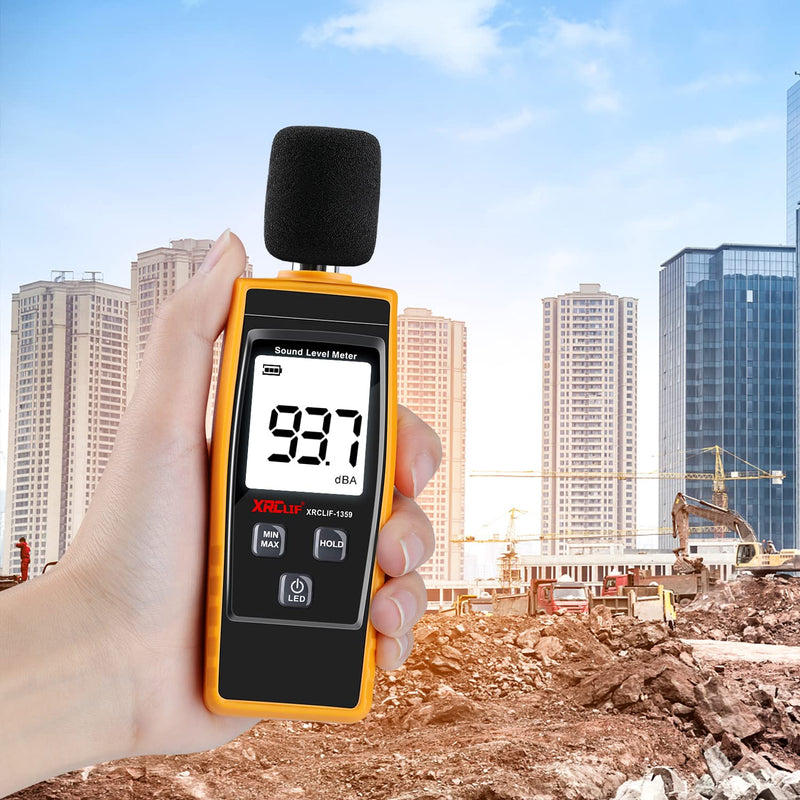 Decibel Meter, XRCLIF Portable Sound Level Meter, Digital Noise Meter, Range 30-130dB(A) dB Meter, Noise Level Meter, Decibel Monitoring Tester - Yellow (Battery Included)