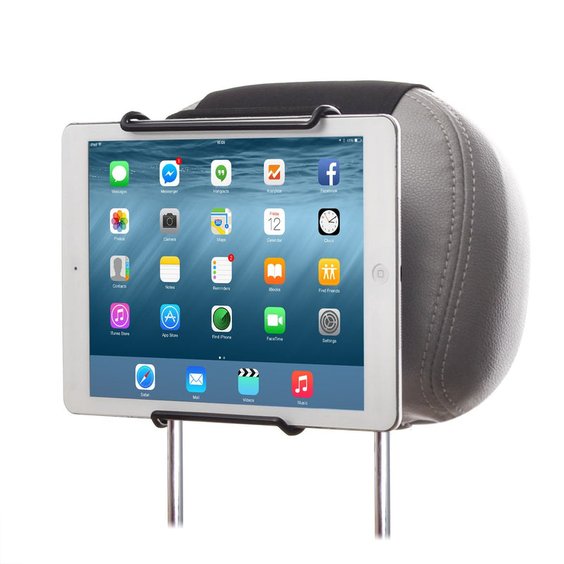 Universal Car Headrest Mount Holder with Angle-Adjustable Clamp - for Use with iPads, Galaxy Tablets and More