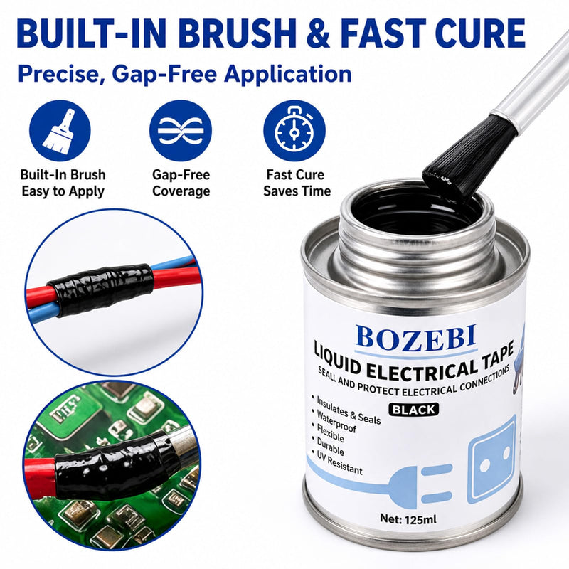 Black Liquid Electrical Tape 125ml, Quick Cure Waterproof Insulating Electrical Glue, Brush-Top Flexible Coating for Automotive/Home/Electrical Deep Black
