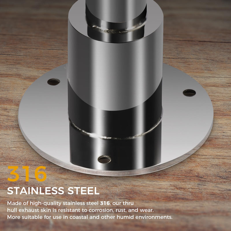 WAYSKA Stainless Steel 316 Thru Hull Exhaust Skin, Fitting 24mm Tube Exhaust Pipe Socket Hardware for Diesel heaters Exhaust Pipe 24mm vertical pipe