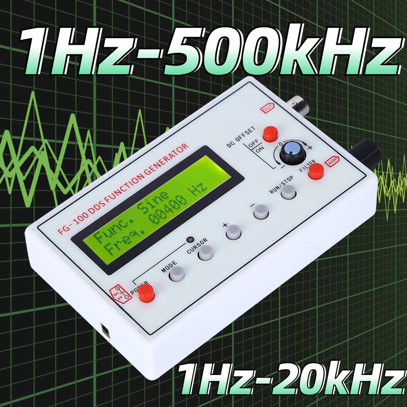 FG-100 DDS Function Generator Sine Frequency 1HZ-500KHz Counter Signal Source Generator Meter, Waveform Generator, Function Signal Generator