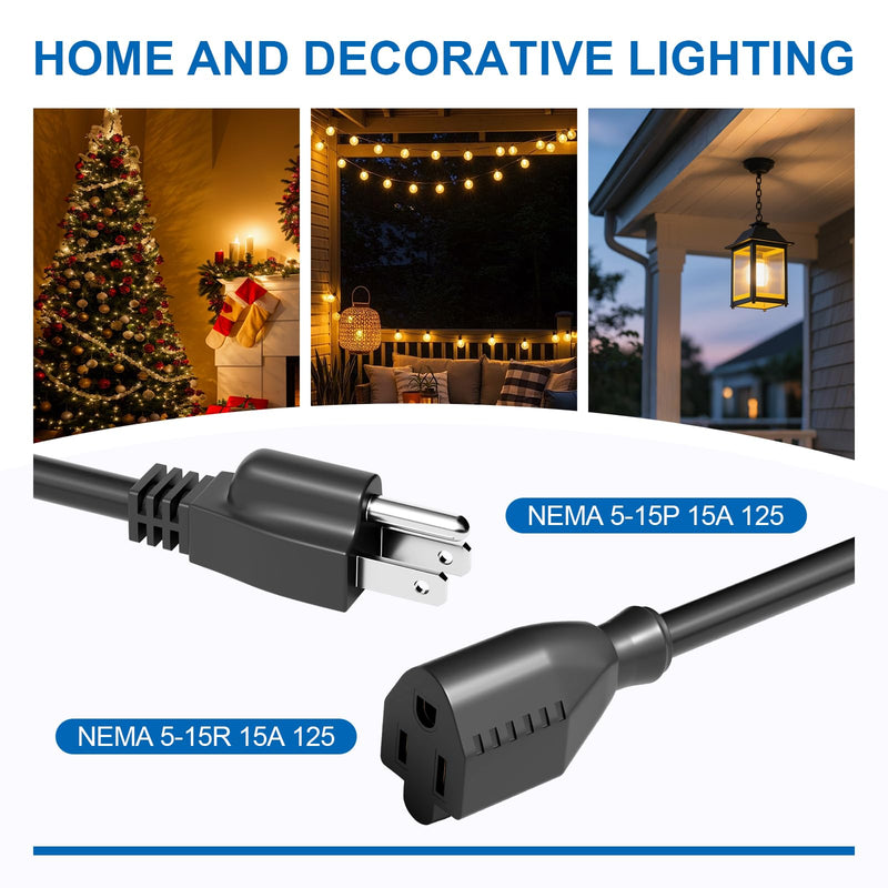 10FT Extension Cord with Switch, Outdoor Waterproof On Off Switch Near Receptacle, 14AWG 3-Prong Grounded SJTW Power Cord, Heavy Duty 15A 125V for Lights and Equipment 10FT