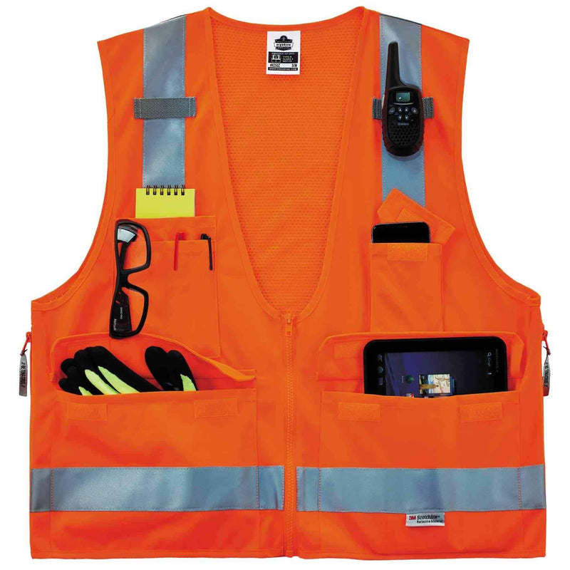 Ergodyne GloWear 8250Z ANSI Orange Surveyors Reflective Safety Vest with Back Pocket, 4XL/5XL 4X-Large-5X-Large