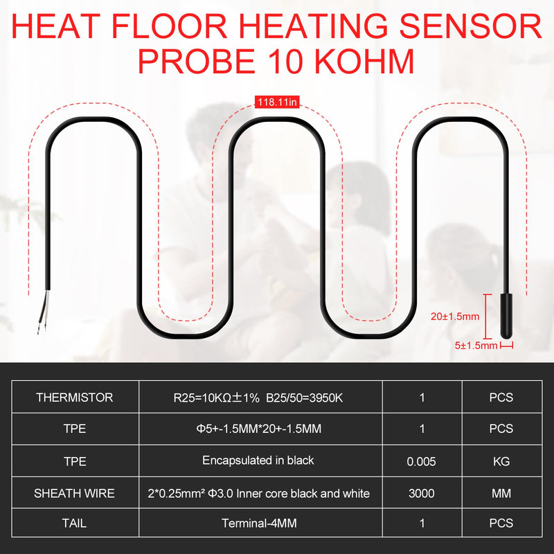 [Australia - AusPower] - 2 Pack Floor Heat Sensor Probes 10 Kohm Underfloor Sensor Probe 10kohm Temperature Floor Sensor 