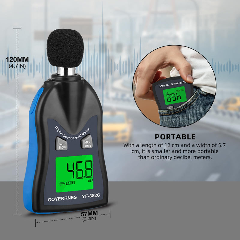 [Australia - AusPower] - Handheld Decibel Meter, Digital Sound Level Meter 30-130dBA SPL Decibel Monitoring Tester Sound Meter Noise Decibel Reader with Max/Min Hold Data Sensor LCD Backlight Display for Home Factory 