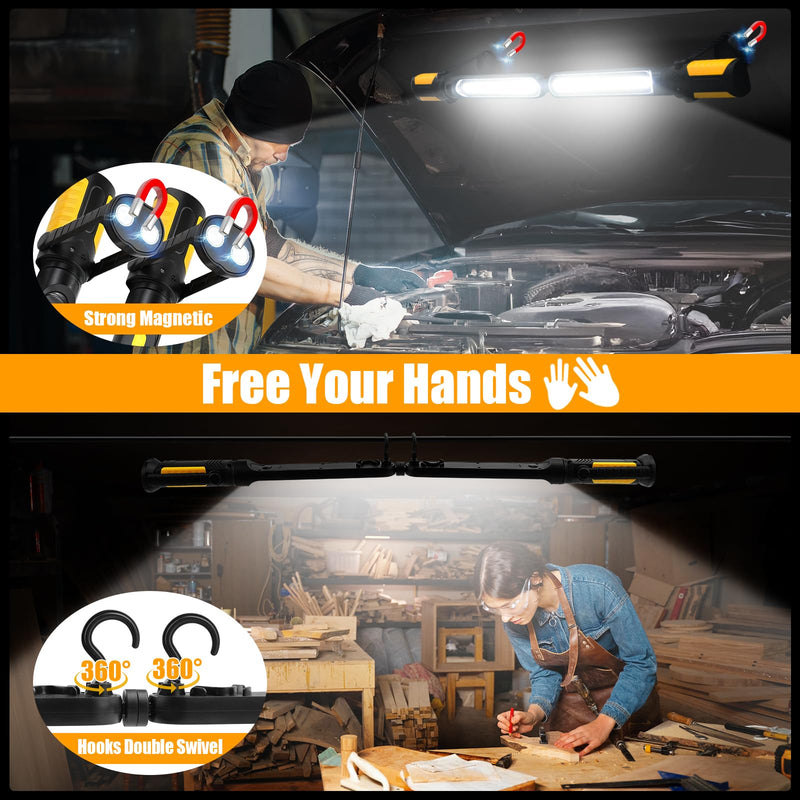 SYLSTAR Mechanic Work Light Bar with Upgraded Sensor Control - 2400LM LED, 4400mAh Rechargeable Underhood Work Light with Hooks & Magnetic Base for Car Repairing, Garage Workshop, Emergency Orange