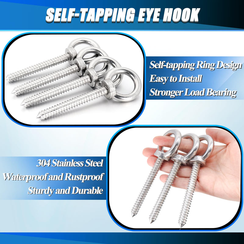 [Australia - AusPower] - OHIYO 5 Inch Heavy Duty Eye Hooks M10 Self Tapping Eyelet Screw Load Capacity 700LBS Heavy Duty Screw in Eye Hooks for Hammock Stand, Swing Chair, Yoga, Heavy Indoor & Outdoor Uses (4Pack- M10) 