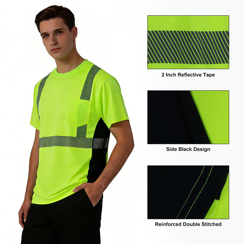 FONIRRA Hi Vis T Shirt Cooling Quick Dry Class 2 Safety Reflective High Visibility Short Sleeves Work Shirt for Men