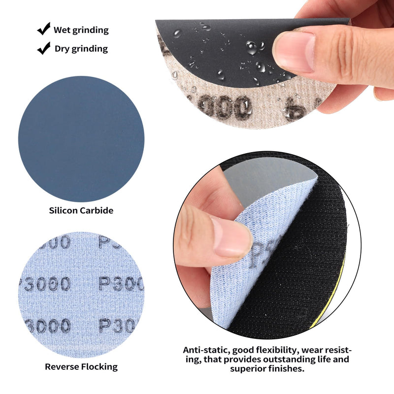 [Australia - AusPower] - 30 x Sanding Discs 75 mm Velcro, Round Sandpaper 75 mm Velcro Sanding Sheets, Wet Dry Sanding Pads for Random Orbital Sander, Sandpaper, Grit 1000 1500 2000 2500 3000 5000 