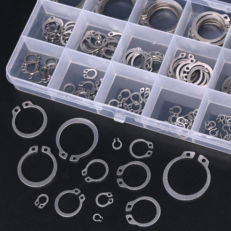 [Australia - AusPower] - Hilitchi 150-Pcs 304 Stainless Steel External Circlip Snap Retaining Clip Ring Assortment Set - Size: 4mm to 28mm Silver 