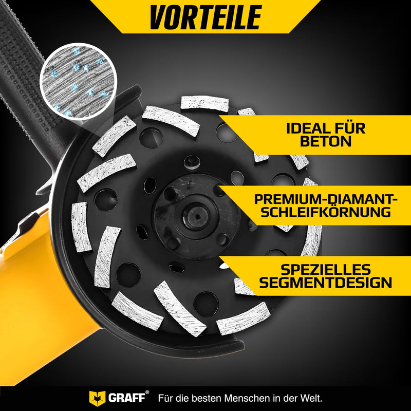 [Australia - AusPower] - GRAFF Diamond Grinding Disc 115 mm for Angle Grinders - Diamond Cup Wheel for Stone, Concrete, Tile Adhesive, Granite, Masonry - Extra Speed Sanding Disc Diameter 115 mm - extra speed grinding wheel 