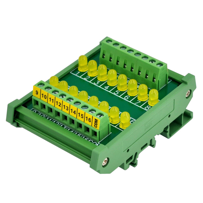 [Australia - AusPower] - DIN Rail Mount 16 LEDs Indicator Light Module, Support 5~50VDC Common Positive/Negative (Yellow) Yellow 