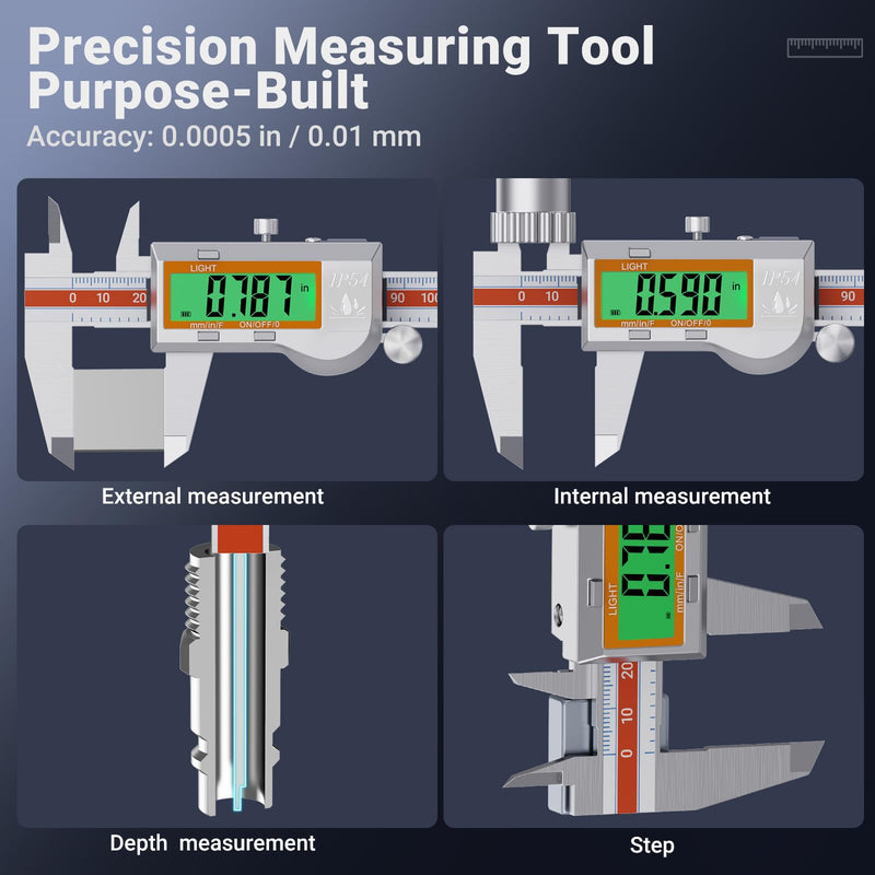 [Australia - AusPower] - Preciva Digital Caliper Measuring Tool, Stainless Steel Digital Micrometer Vernier Caliper, with Backlight LCD, Auto-Off Feature, IP54 Splash Proof Protection and Inch Metric Conversion 6 Inch/150 mm 
