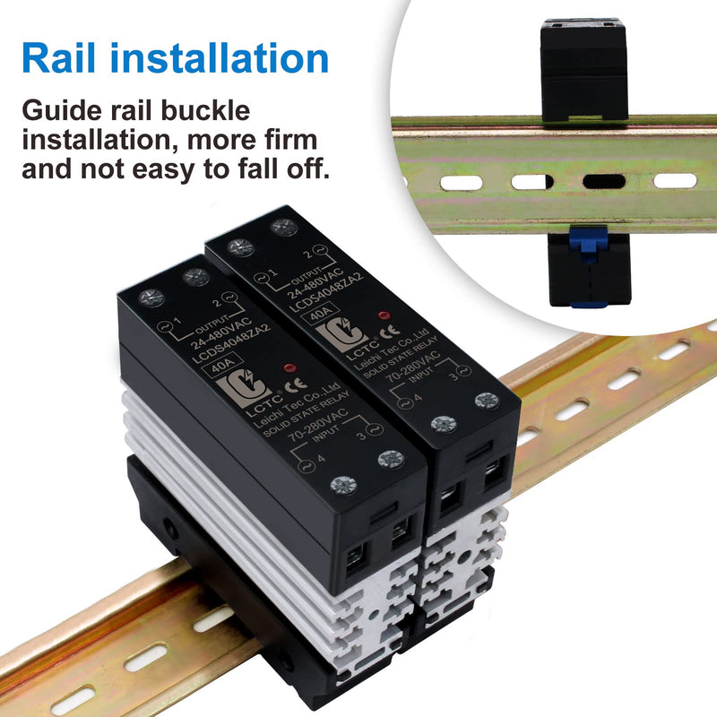 120VAC Solid State Relay DIN Rail with Heat Sink Optocoupler, 40A AC to AC (70-280V Input, 24-480V Output)