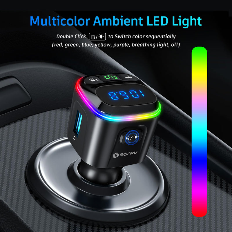 [Australia - AusPower] - Bluetooth 5.3 FM Transmitter Car Adapter [PD36W & QC18W] [Fast Charging] Wireless Radio Adapter HiFi Bass Sound Hands-Free Calling LED Display with Light Switch Support Bluetooth/U Disk/TF Card FT1017-US 