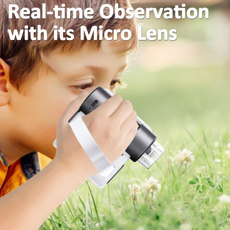 [Australia - AusPower] - Microscope for Kids - 1000X Portable Kids Microscope Handheld Microscope | Telescope and Microscope with 32GB SD Card | Photo and Video Mini Microscope | Science Kits for Kids Over 3 Years Old White 
