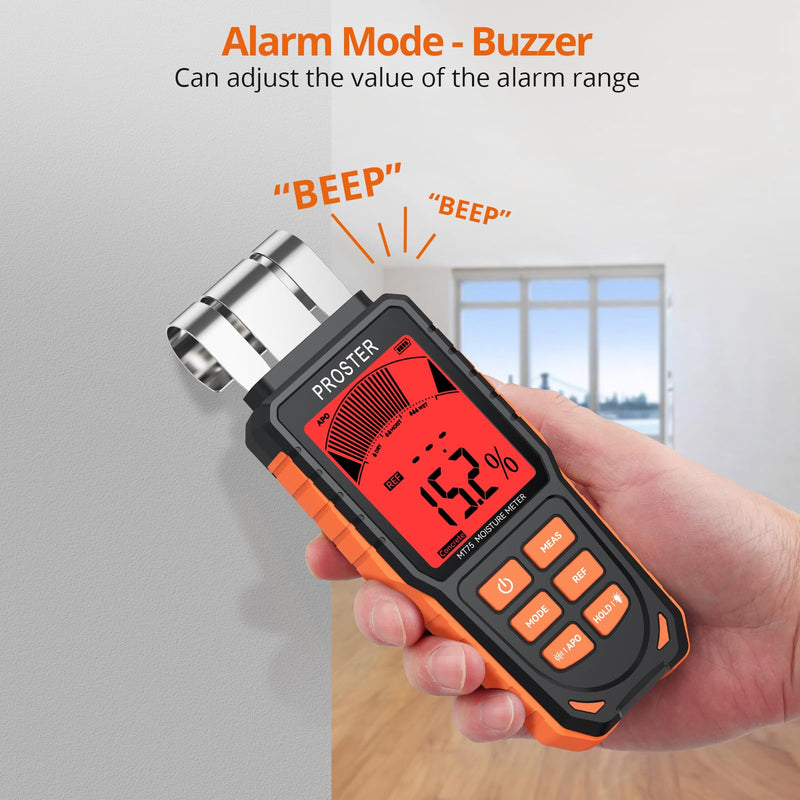 [Australia - AusPower] - Proster Rechargeable Moisture Meter - Wall Moisture Meter with 5 Modes (Index, Concrete, Cement, Plaster, Wood) & 3-Colour Screen, Pinless Damp Tester with Visual & Sound Alerts Detects up to 40mm Rechargeable Bendable Induction Moisture Meter 