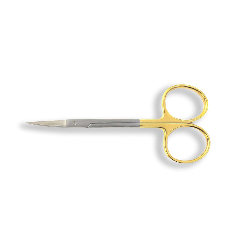 [Australia - AusPower] - Cynamed TC Iris Micro Dissecting Scissors with Tungsten Carbide Inserts and Gold Rings - Premium Quality - Perfect for Fine Precision Tissue Dissection, Suture Removal (4.5 in. - Curved Blades) 