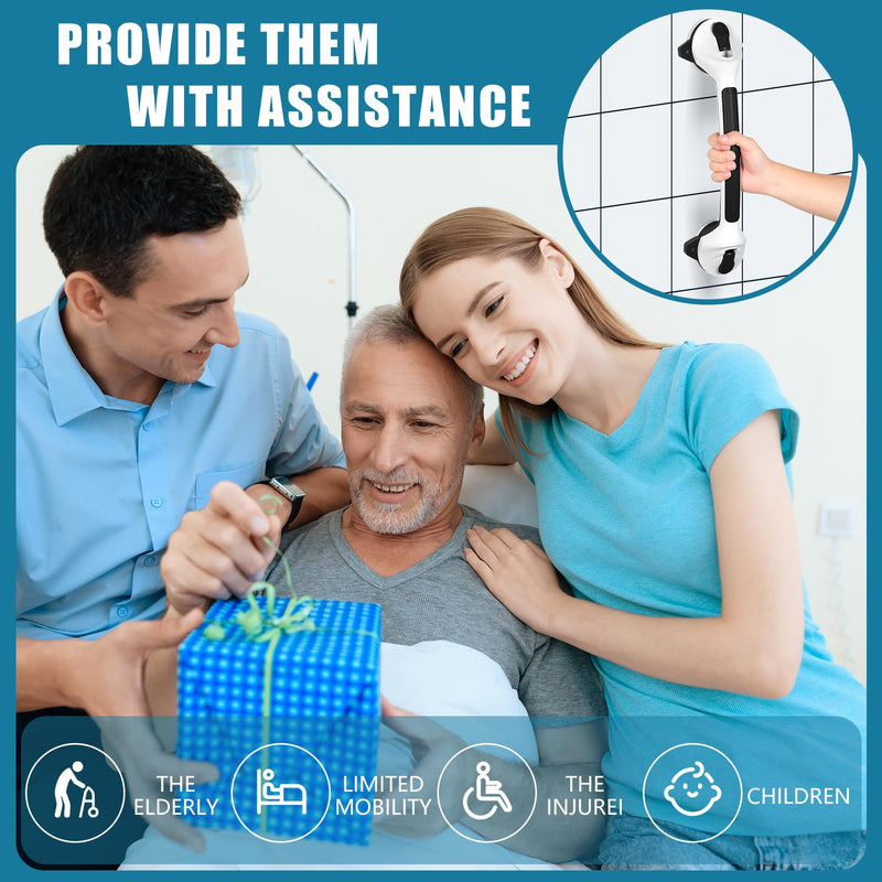 MCDEX Grab Bars for Shower, 2 Pack Shower Handle for Elderly (Black White) | Safety Signal Indicators, Strong Suction Cup, Easy Installation, No Drill, Removable, Anti-Slip, Waterproof 16.5 Inch Black/White