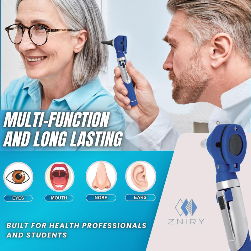 [Australia - AusPower] - Fiber Optic Mini Otoscope - Ear Scope with Light for Infection Detection, Wax Removal, and at-Home ENT Exams (Blue Color) 
