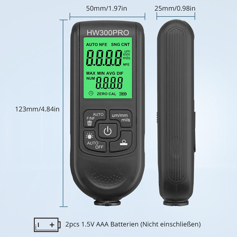 [Australia - AusPower] - ALLmeter Paint Thickness Gauge, Paint Thickness Gauge, Car Measuring Range 0 to 2000 um with LCD Display, Fe & NF for Measuring Paint Thickness in the Automotive Industry, Car Paint Tester 
