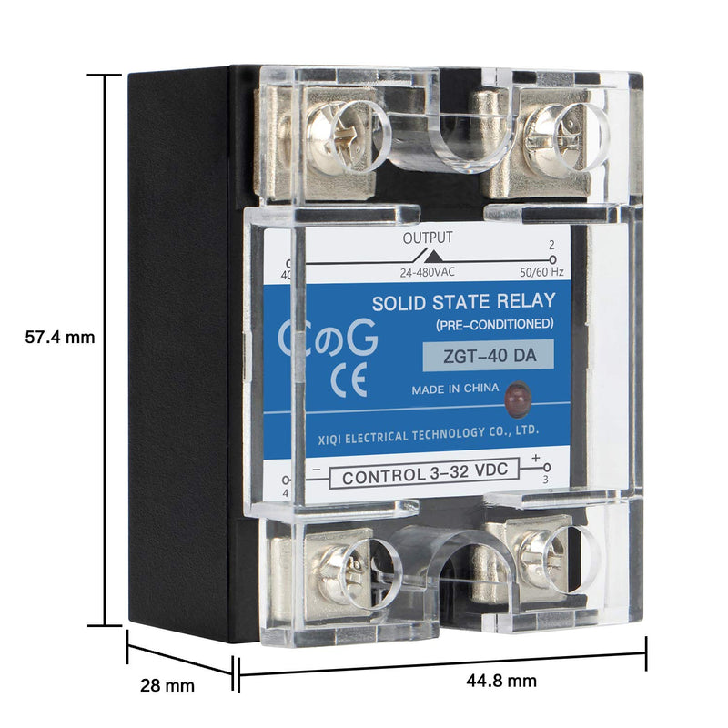 [Australia - AusPower] - CG Solid State Relay SSR-40DA DC to AC Input 3-32VDC To Output 24-480VAC 40A Single Phase Plastic Cover… DC to AC 40A 